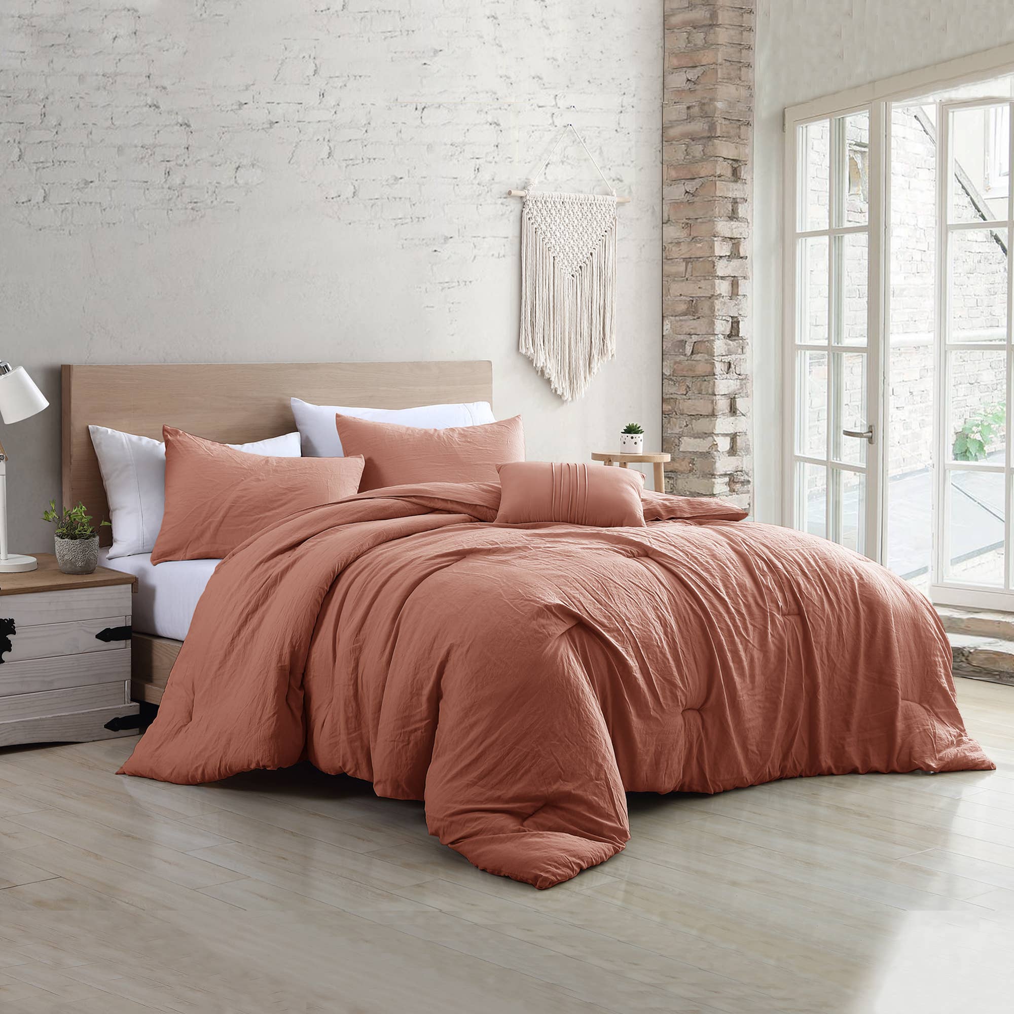 4 Piece Garment Washed Comforter Set: Rosewood / King - HER Home Design Boutique